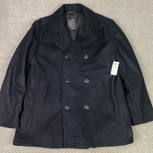 Old Navy Peacoat Men's XL Black Pea Coat Military Naval Wool Blend - Picture 1 of 14